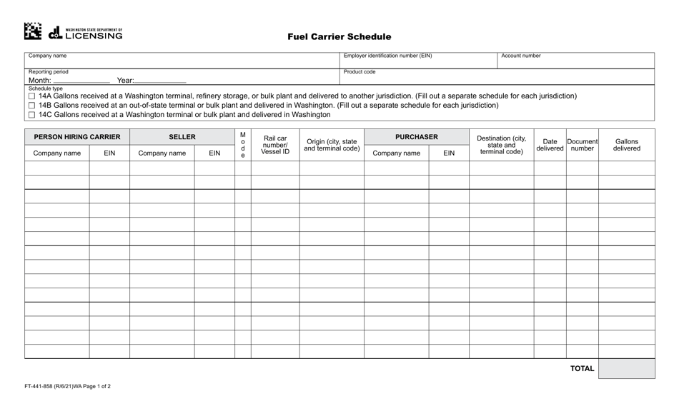 Form FT-441-858 Fuel Carrier Schedule - Washington, Page 1