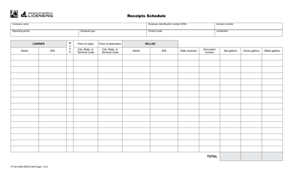 Document preview: Form FT-441-846 Receipts Schedule - Washington