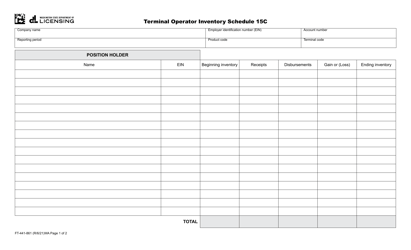 Form FT-441-861 Schedule 15C Terminal Operator Inventory Schedule - Washington