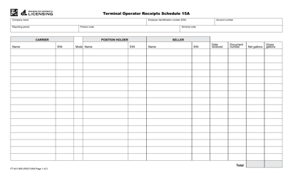 Form FT-441-859 Schedule 15A Terminal Operator Receipts Schedule - Washington