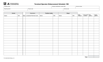Form FT-441-860 Schedule 15B Terminal Operator Disbursement Schedule - Washington