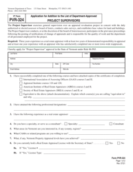 Document preview: VT Form PVR-324 Application for Addition to the List of Department-Approved Project Supervisors - Vermont