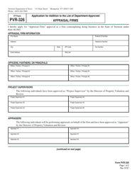 VT Form PVR-326 Application for Addition to the List of Department-Approved Appraisal Firms - Vermont