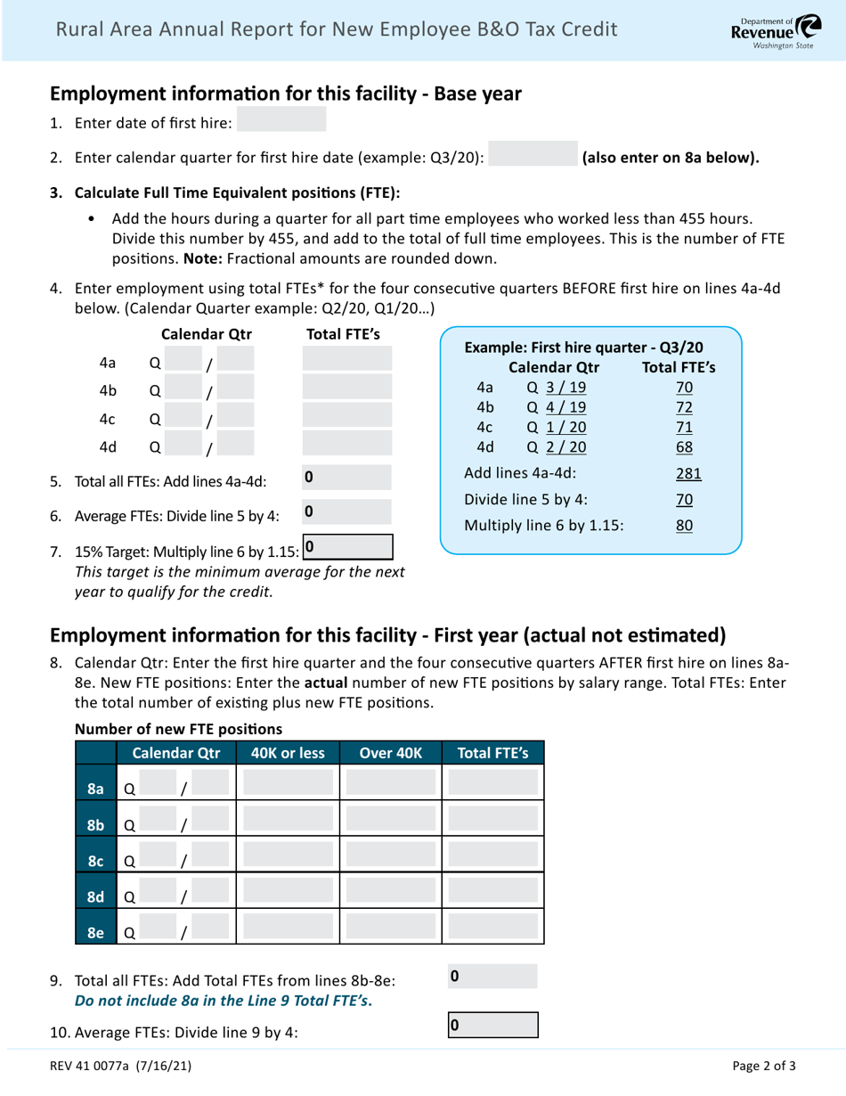 Form REV41 0077A Rural Area Annual Report for New Employee Bo Tax Credit - Washington, Page 2