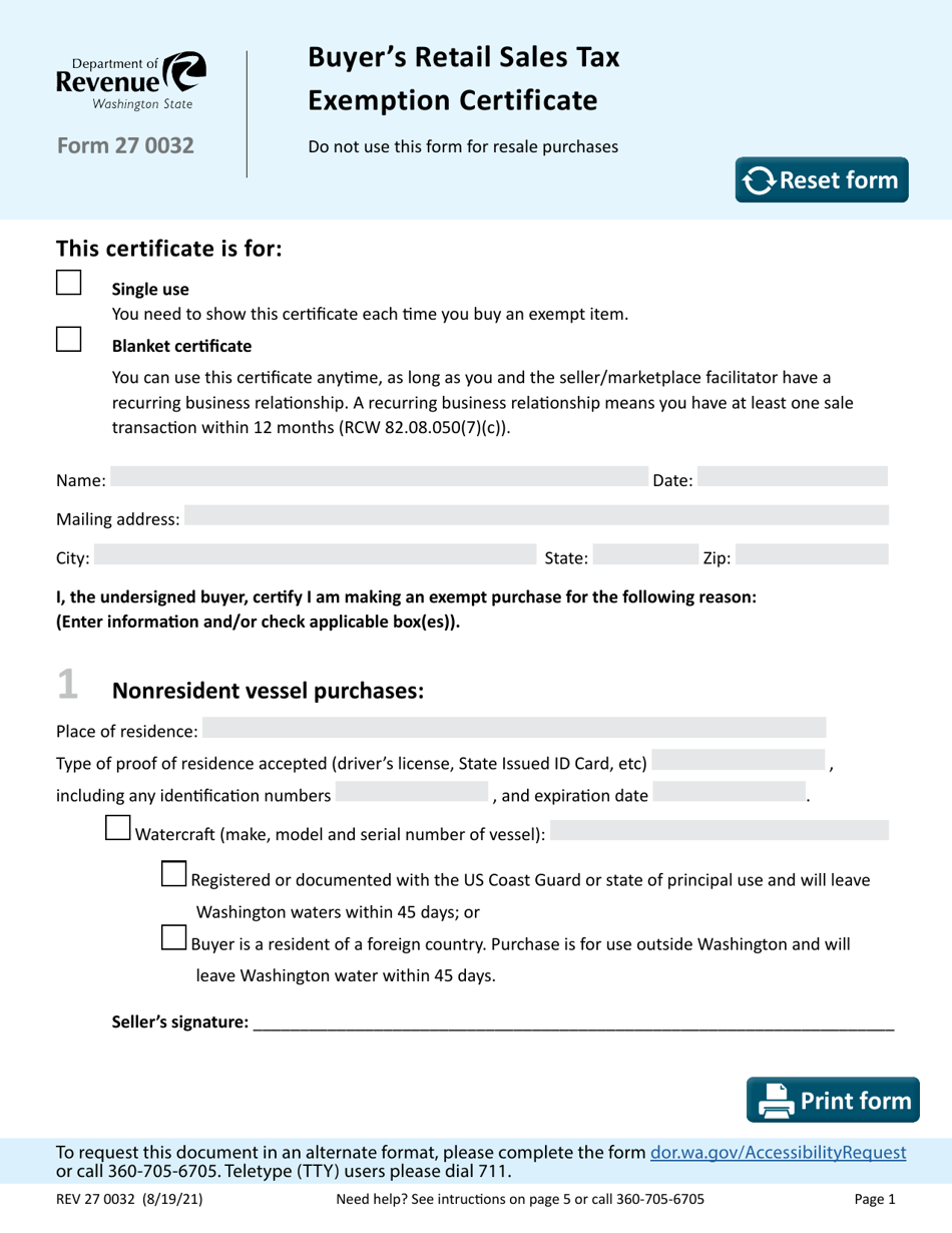 Form Rev27 0032 Download Fillable Pdf Or Fill Online Buyers Retail Sales Tax Exemption 0938