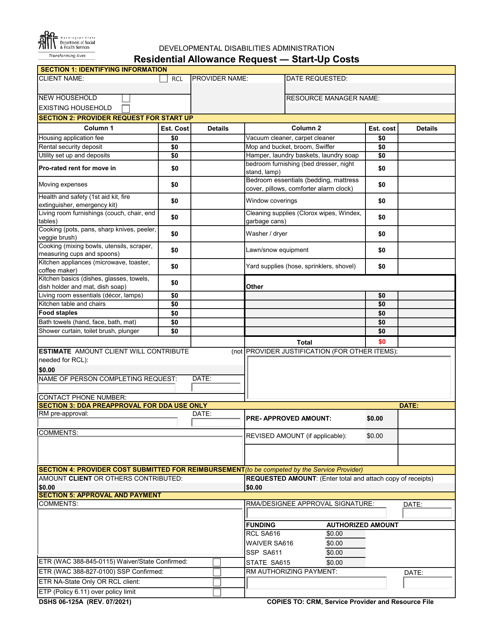 DSHS Form 06-125A  Printable Pdf