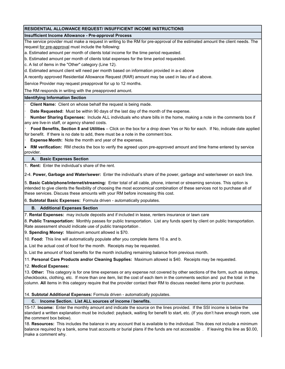 DSHS Form 06-125 Residential Allowance Request - Insufficient Income - Washington, Page 2