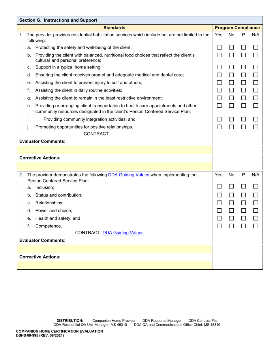 DSHS Form 09-995 Companion Home Certification Evaluation - Washington, Page 12