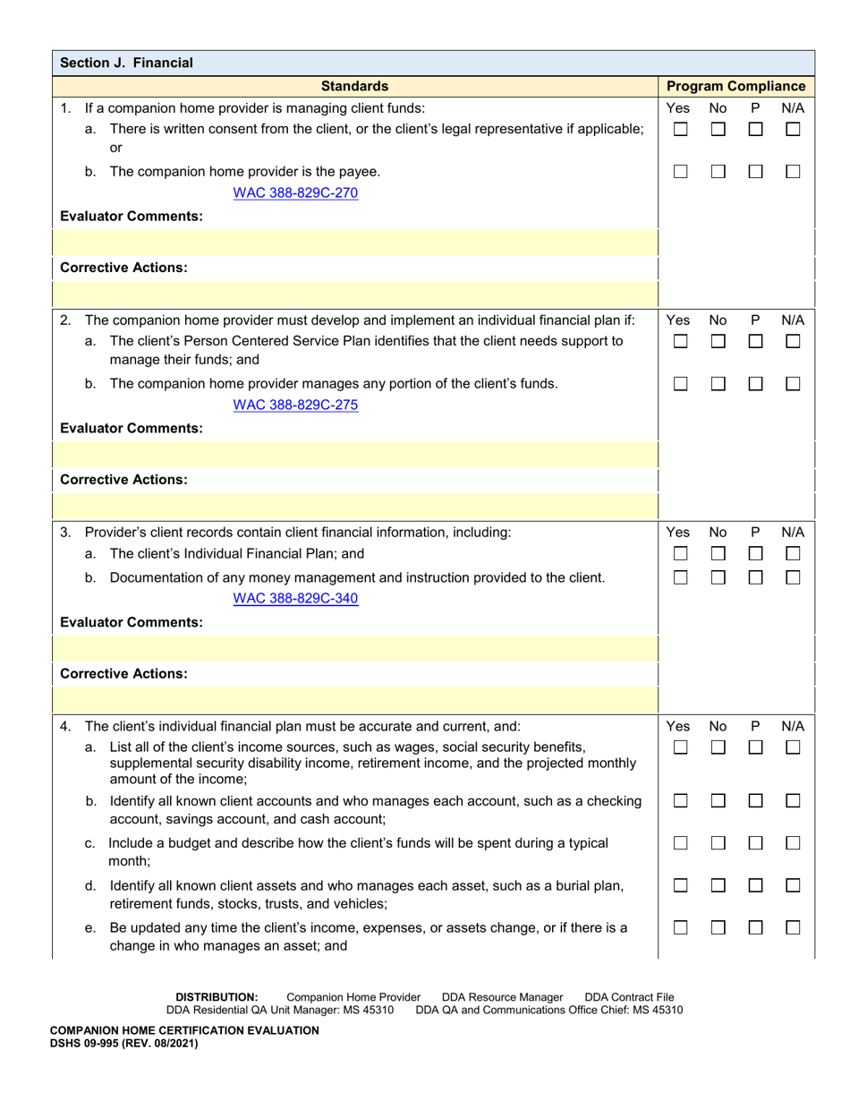 DSHS Form 09-995 Companion Home Certification Evaluation - Washington, Page 17