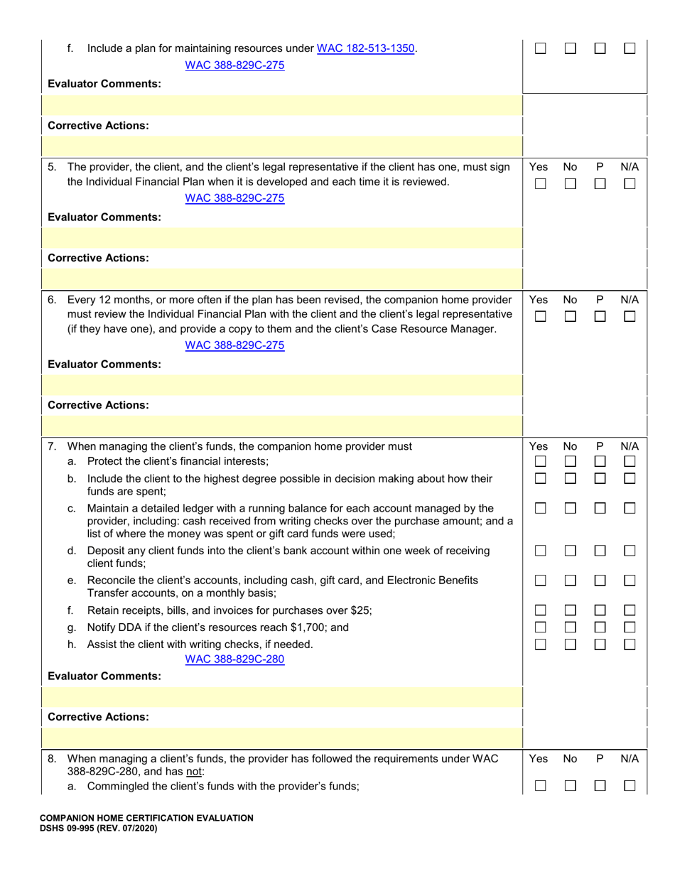 DSHS Form 09-995 Companion Home Certification Evaluation - Washington, Page 18