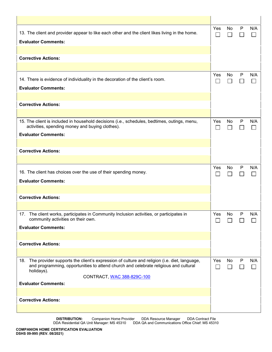 DSHS Form 09-995 Companion Home Certification Evaluation - Washington, Page 23
