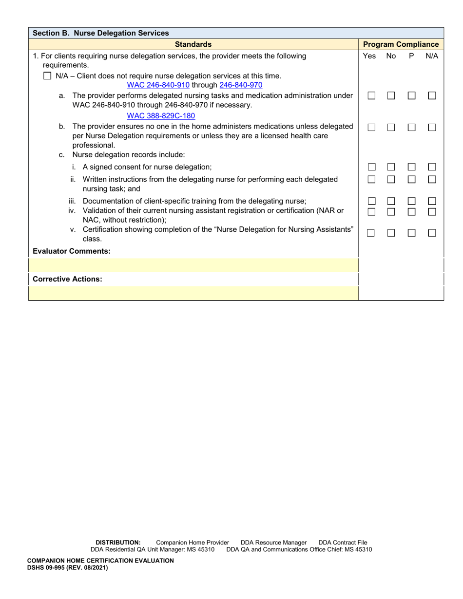 DSHS Form 09-995 Companion Home Certification Evaluation - Washington, Page 4