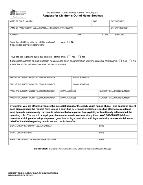 DSHS Form 10-277 Request for Children's out-Of-Home Services - Washington