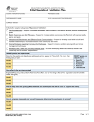 DSHS Form 10-657 Initial Specialized Habilitation Plan - Washington