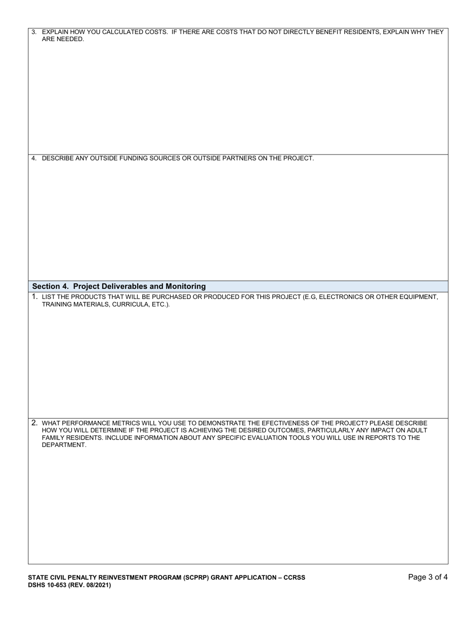 DSHS Form 10-653 State Civil Penalty Reinvestment Program Grant Application - Community Residential Services and Supports (Ccrss) - Washington, Page 3