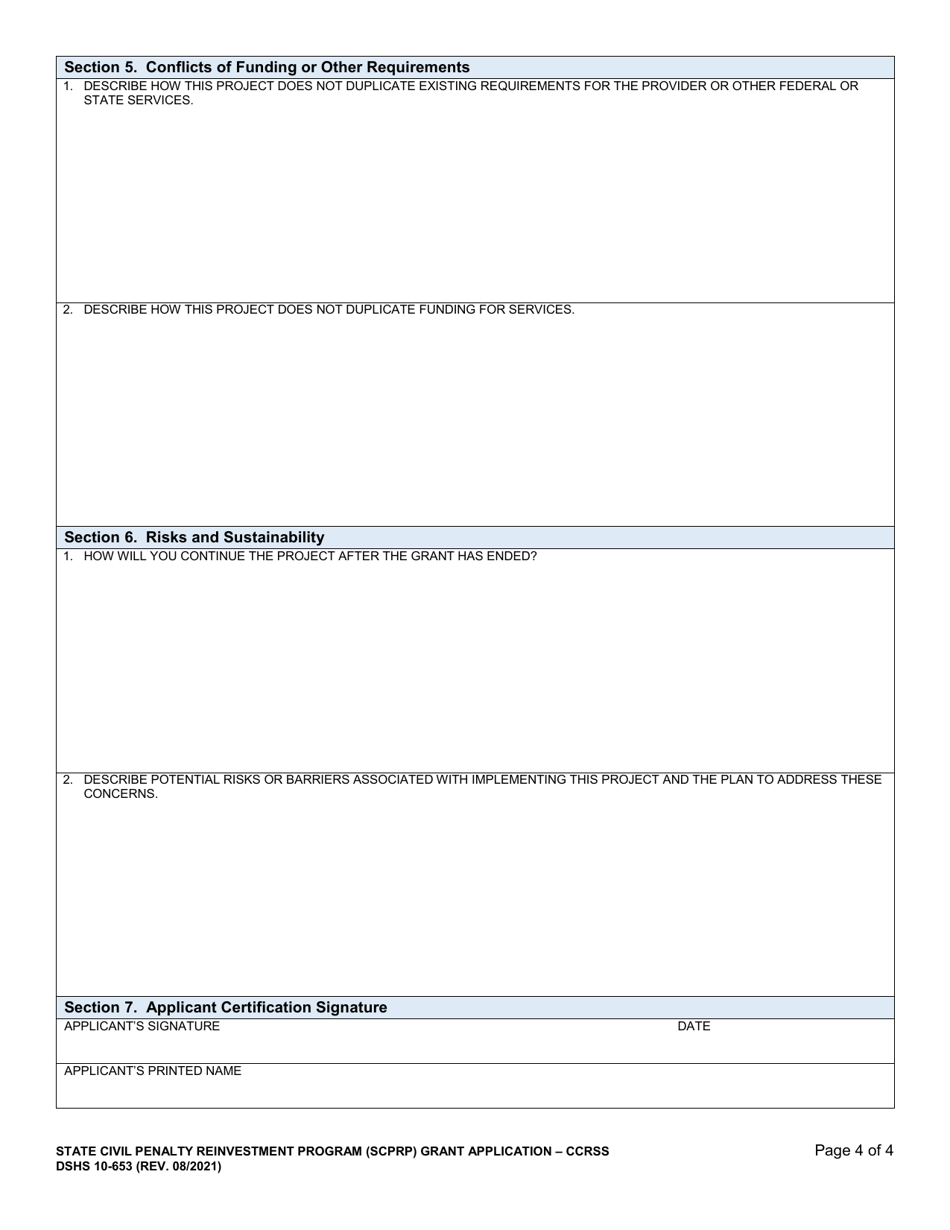 DSHS Form 10-653 State Civil Penalty Reinvestment Program Grant Application - Community Residential Services and Supports (Ccrss) - Washington, Page 4