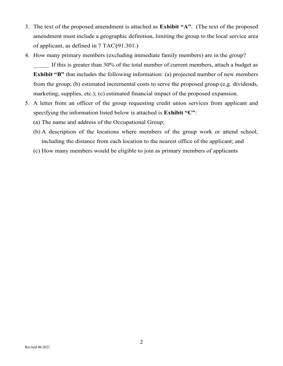Application to Amend Bylaws (Section 3.01) Community of Interest - Small Select Group - Texas, Page 2