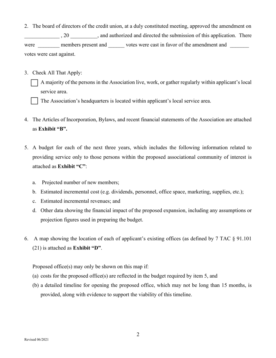 Application to Amend Bylaws (Section 3.01) Community of Interest - Associational - Texas, Page 2