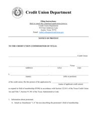 Document preview: Notice of Protest of Field of Membership Application - Texas