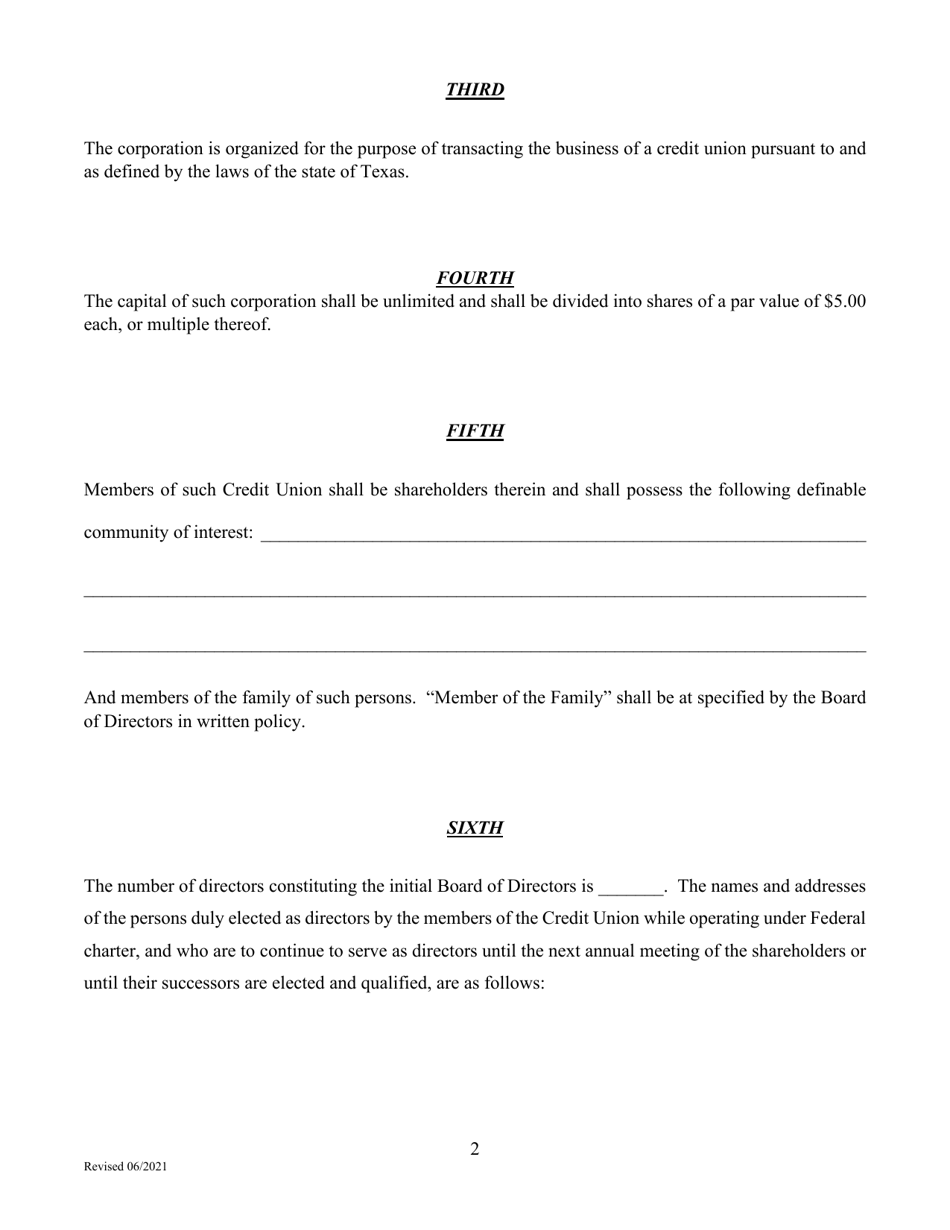 Articles of Incorporation - Charter Conversion - Texas, Page 2