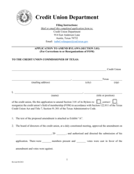 Document preview: Application to Amend Bylaws (Section 3.01) (For Corrections to or Reorganizations of Fom) - Texas