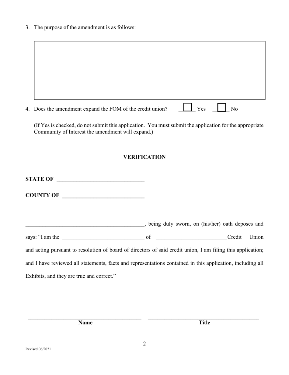 Application to Amend Bylaws (Section 3.01) (For Corrections to or Reorganizations of Fom) - Texas, Page 2