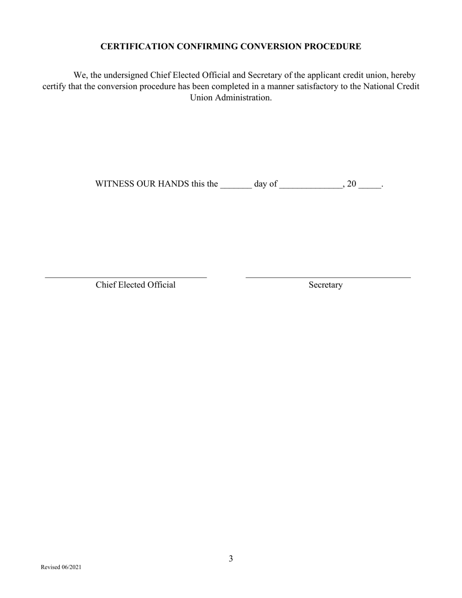 Application for Conversion From Federal to State Chartered Credit Union - Texas, Page 3