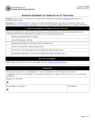 Form C-105-0249 Acknowledgement of Completion of Training - Texas