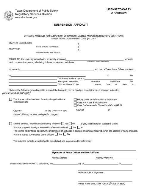 Form LTC-551 Suspension Affidavit - Texas