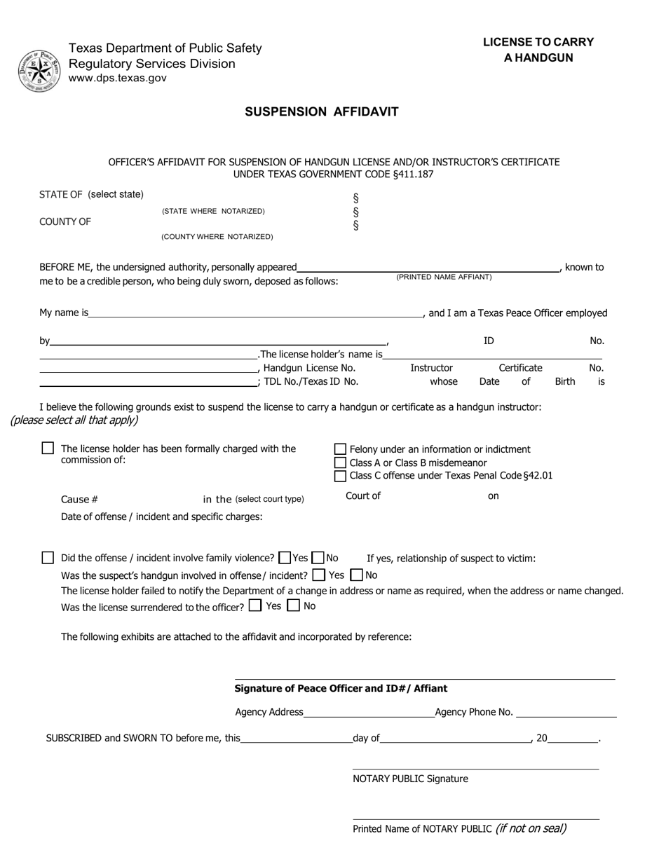 Form LTC-551 Suspension Affidavit - Texas, Page 1