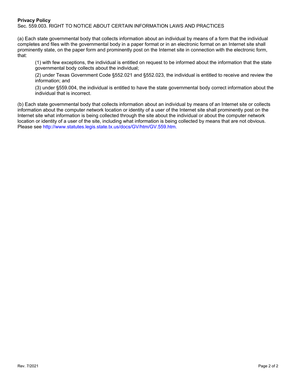 Form RSD-30 Request for Appeal - Texas, Page 2