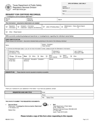 Document preview: Form RSD-29 Request for Certified Record(S) - Texas
