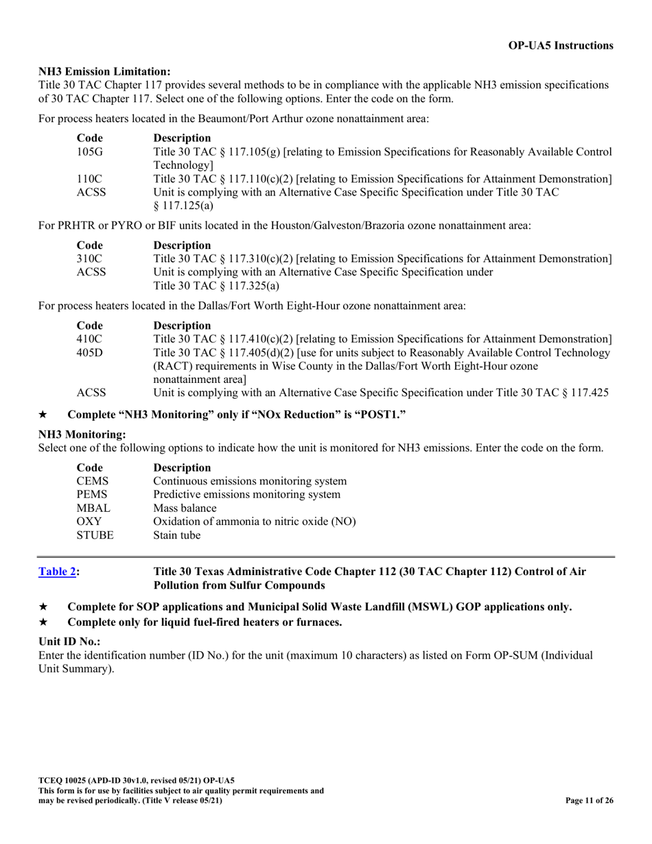 Form TCEQ-10025 (OP-UA5) Process Heater / Furnace Attributes - Texas, Page 11
