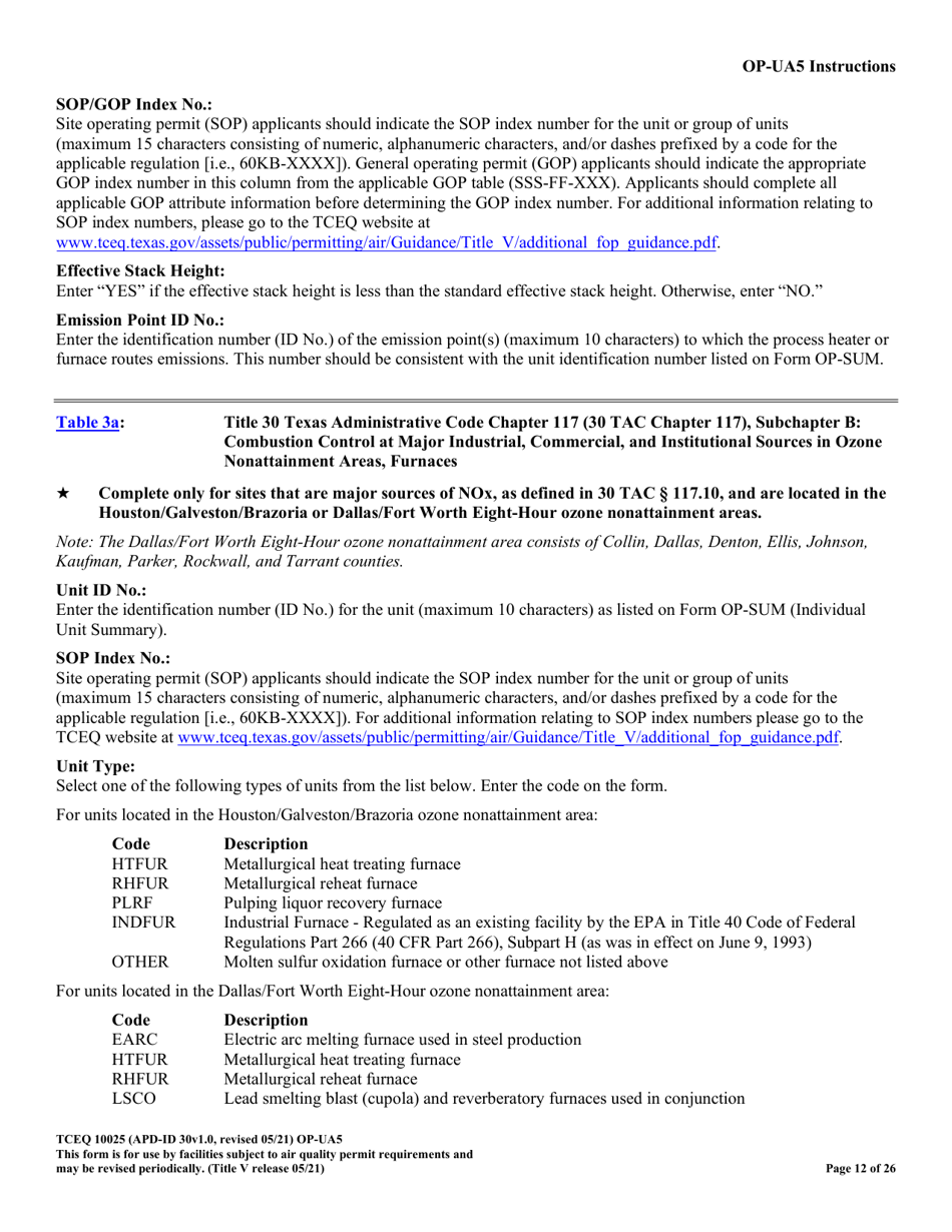 Form TCEQ-10025 (OP-UA5) Process Heater / Furnace Attributes - Texas, Page 12