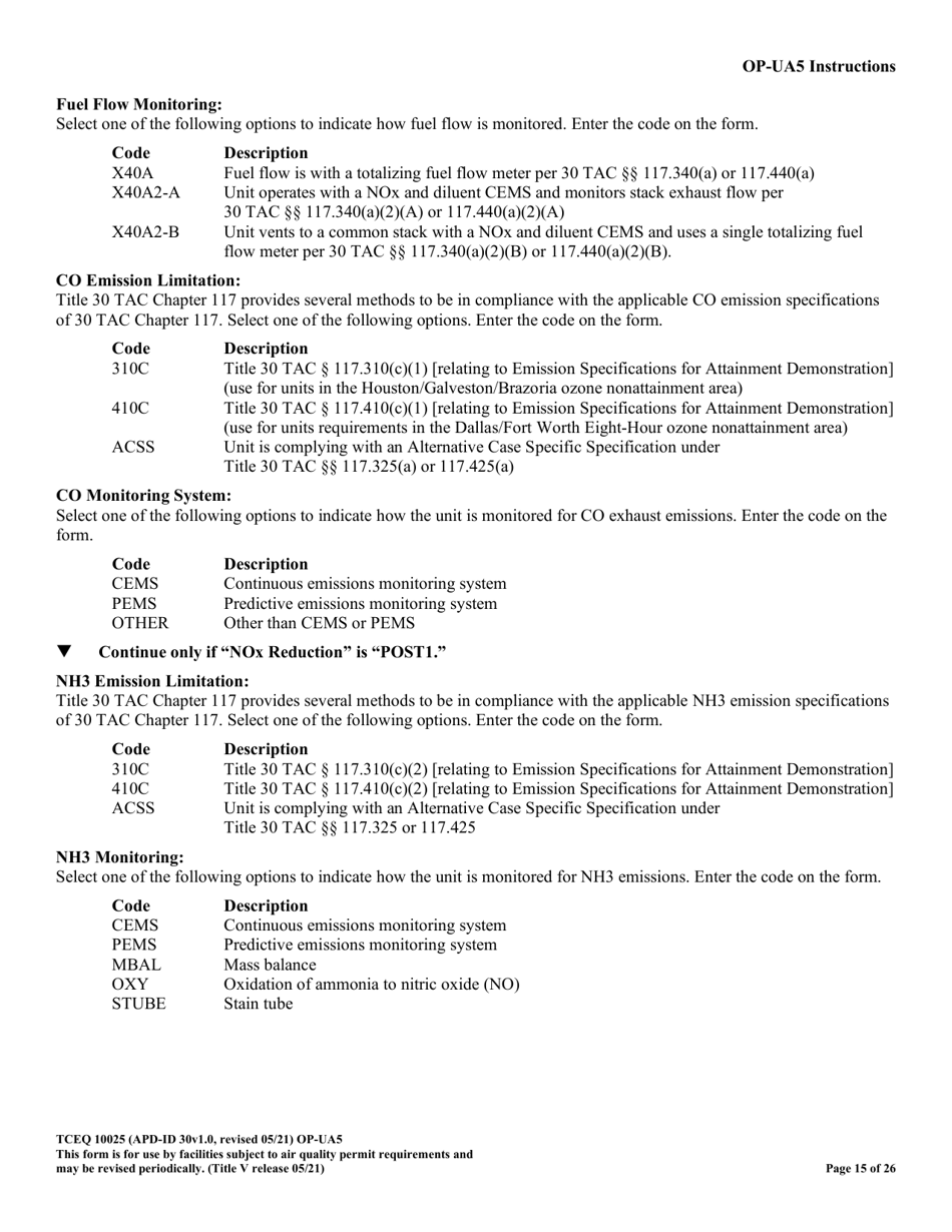 Form TCEQ-10025 (OP-UA5) Process Heater / Furnace Attributes - Texas, Page 15