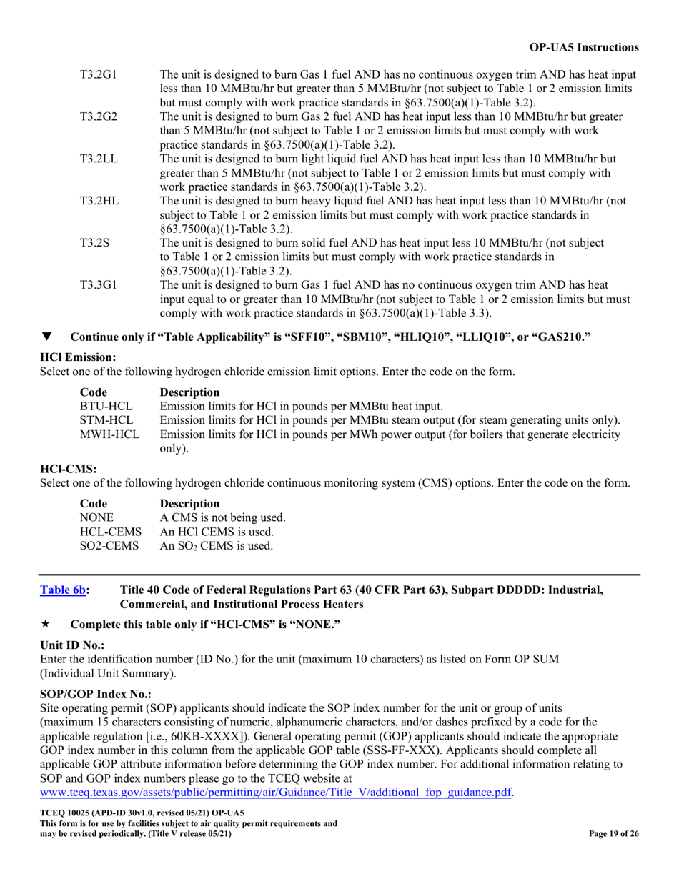 Form TCEQ-10025 (OP-UA5) Process Heater / Furnace Attributes - Texas, Page 19