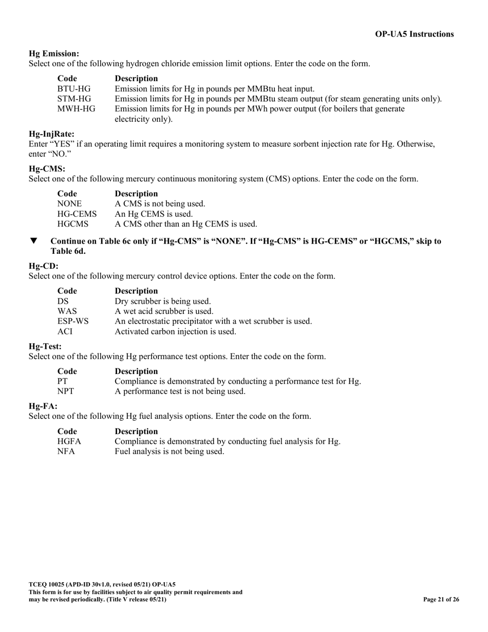 Form TCEQ-10025 (OP-UA5) Process Heater / Furnace Attributes - Texas, Page 21