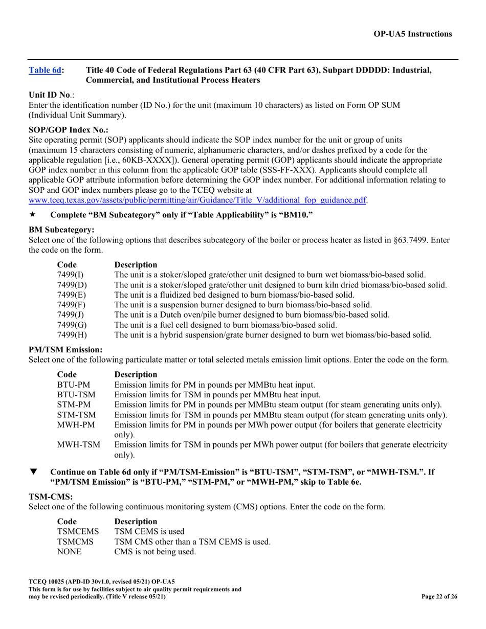 Form TCEQ-10025 (OP-UA5) Process Heater / Furnace Attributes - Texas, Page 22