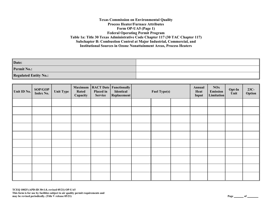 Form TCEQ-10025 (OP-UA5) Process Heater / Furnace Attributes - Texas, Page 27