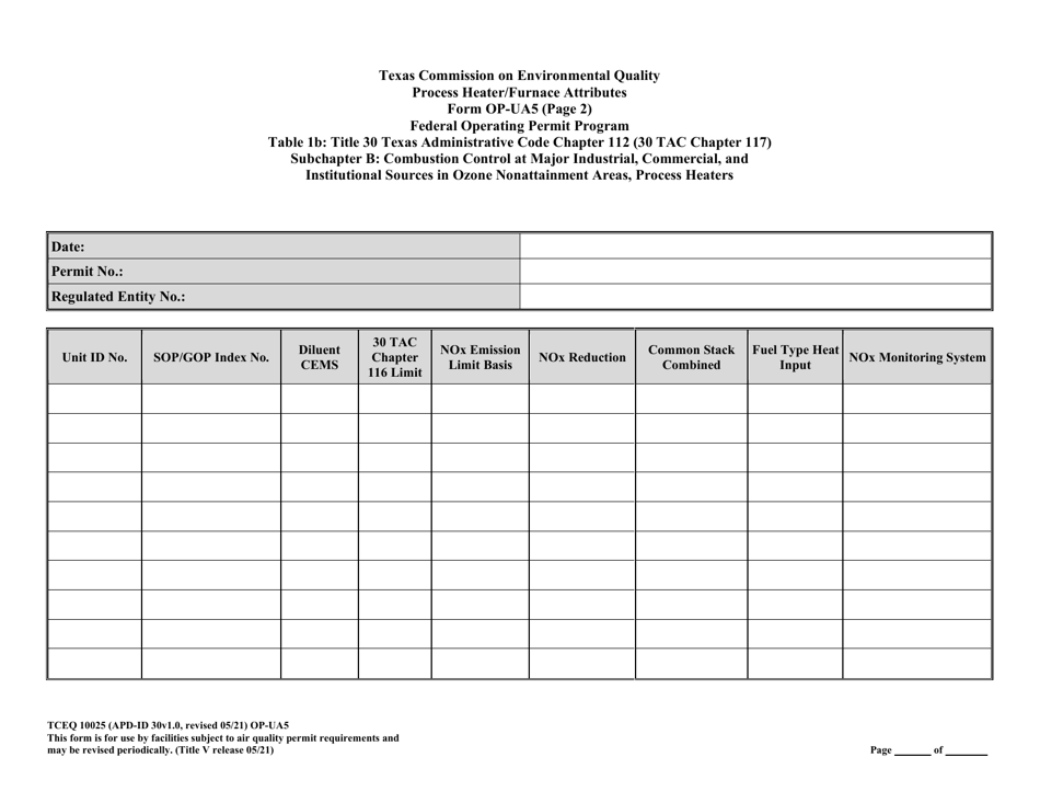 Form TCEQ-10025 (OP-UA5) Process Heater / Furnace Attributes - Texas, Page 28