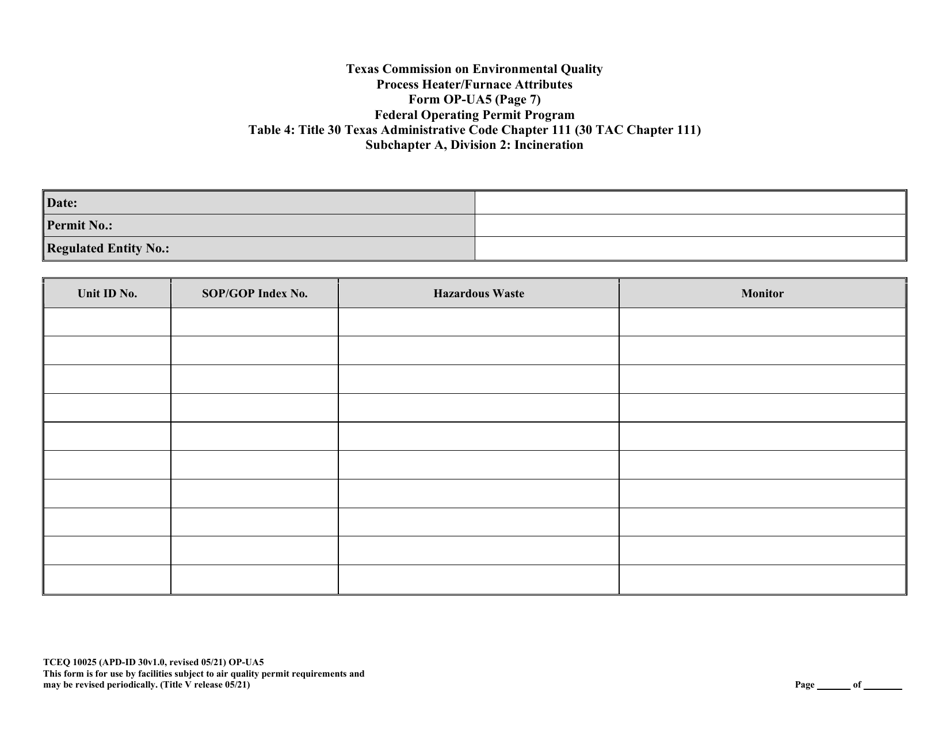 Form TCEQ-10025 (OP-UA5) Process Heater / Furnace Attributes - Texas, Page 33