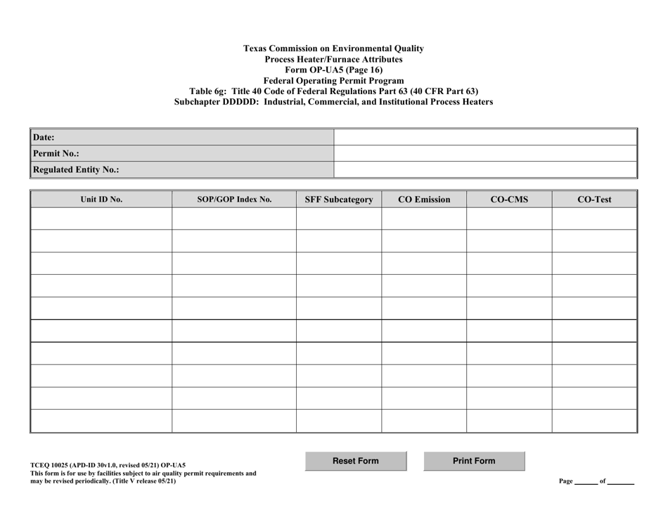 Form TCEQ-10025 (OP-UA5) Process Heater / Furnace Attributes - Texas, Page 42