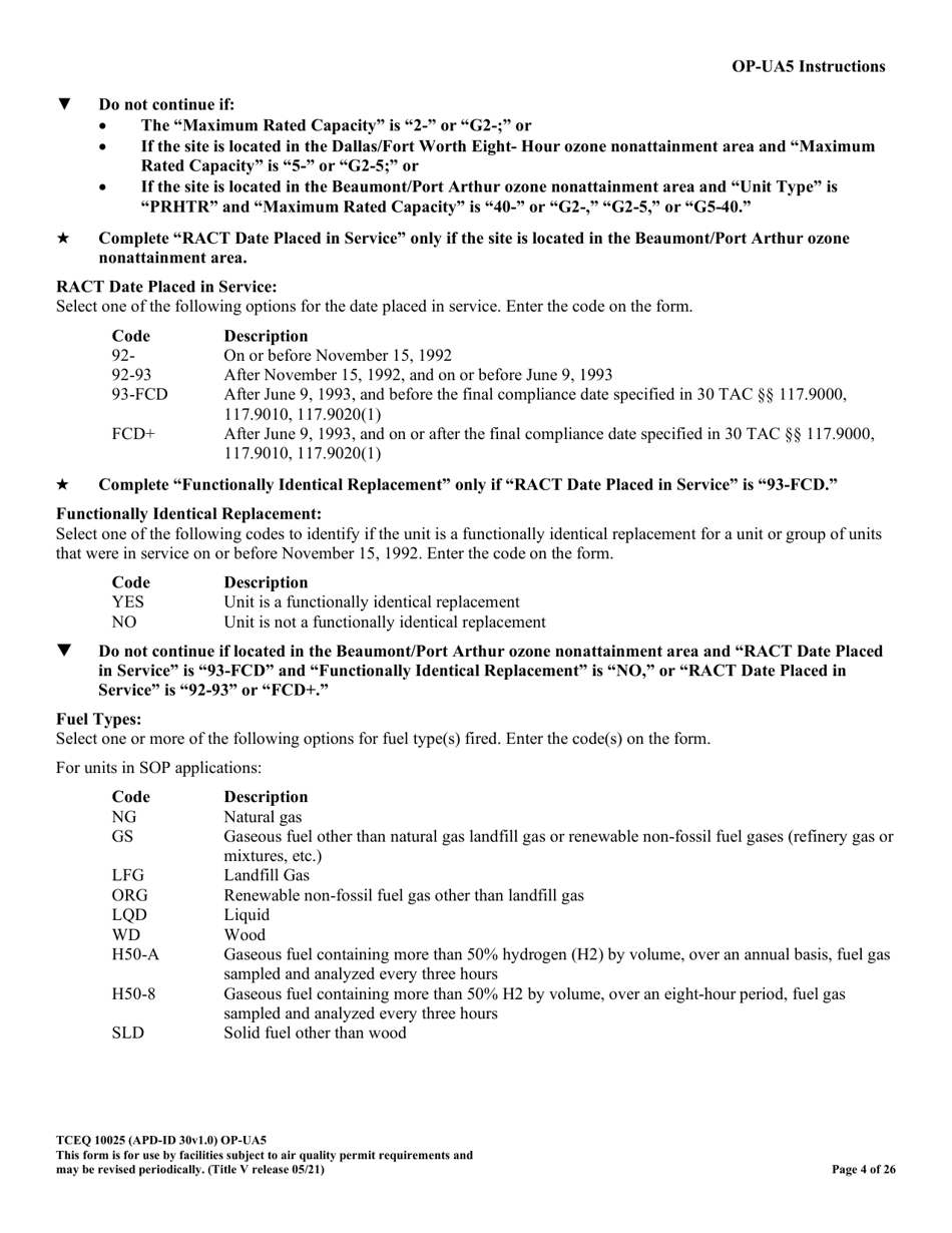 Form TCEQ-10025 (OP-UA5) Process Heater / Furnace Attributes - Texas, Page 4