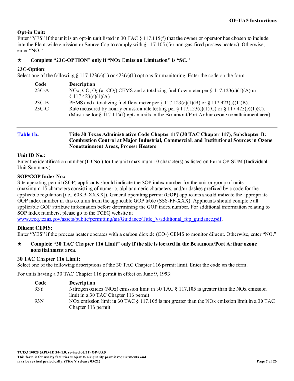 Form TCEQ-10025 (OP-UA5) Process Heater / Furnace Attributes - Texas, Page 7