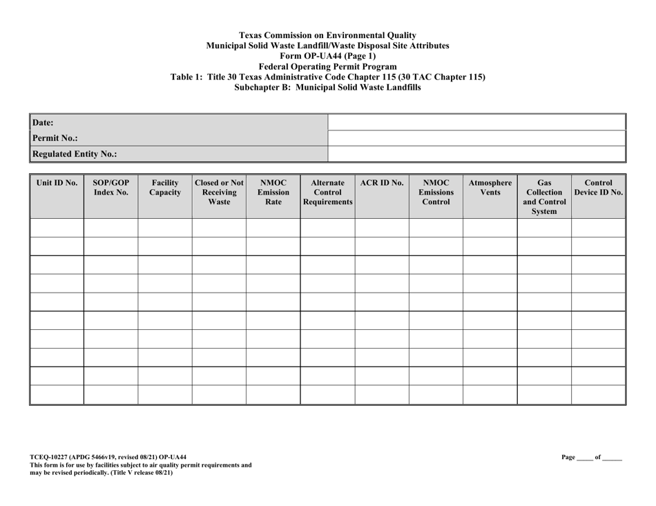 Form TCEQ-10227 (OP-UA44) Municipal Solid Waste Landfill / Waste Disposal Site Attributes - Texas, Page 15