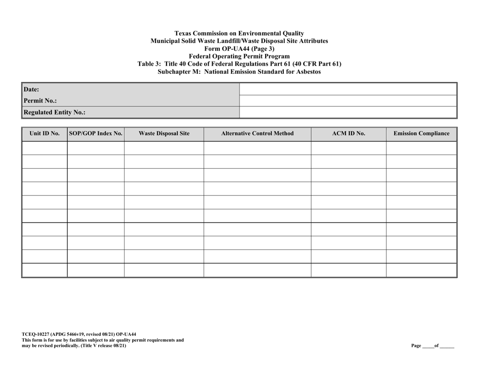 Form TCEQ-10227 (OP-UA44) Municipal Solid Waste Landfill / Waste Disposal Site Attributes - Texas, Page 17