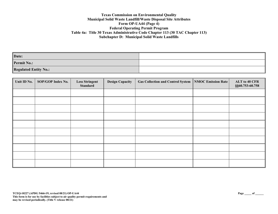Form TCEQ-10227 (OP-UA44) Municipal Solid Waste Landfill / Waste Disposal Site Attributes - Texas, Page 18