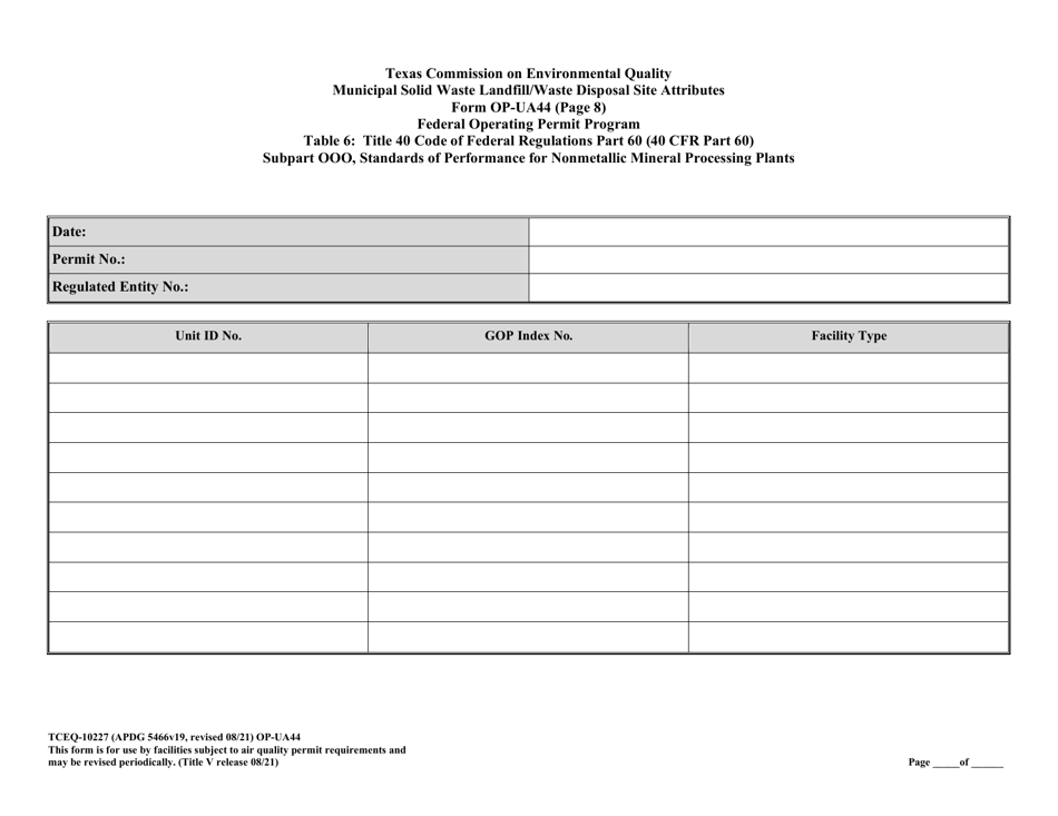 Form TCEQ-10227 (OP-UA44) Municipal Solid Waste Landfill / Waste Disposal Site Attributes - Texas, Page 22