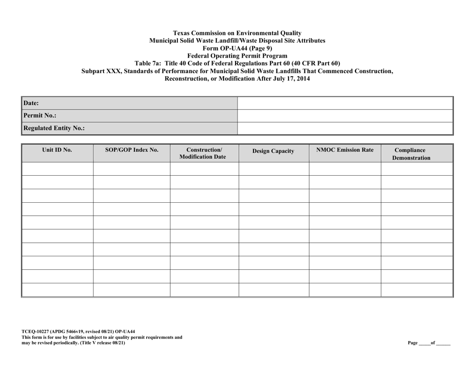 Form TCEQ-10227 (OP-UA44) Municipal Solid Waste Landfill / Waste Disposal Site Attributes - Texas, Page 23