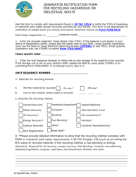 Document preview: Form TCEQ-0525 Generator Notification Form for Recycling Hazardous or Industrial Waste - Texas
